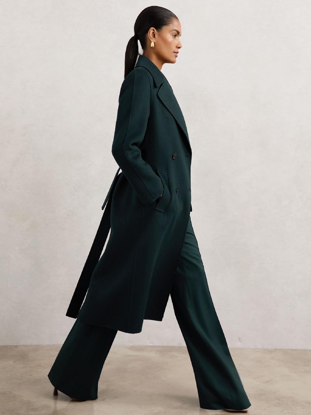 Reiss Double-Breasted Blindseam Coat Wool-Blend In Green