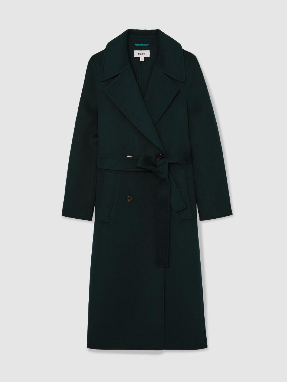 Reiss Double-Breasted Blindseam Coat Wool-Blend In Green