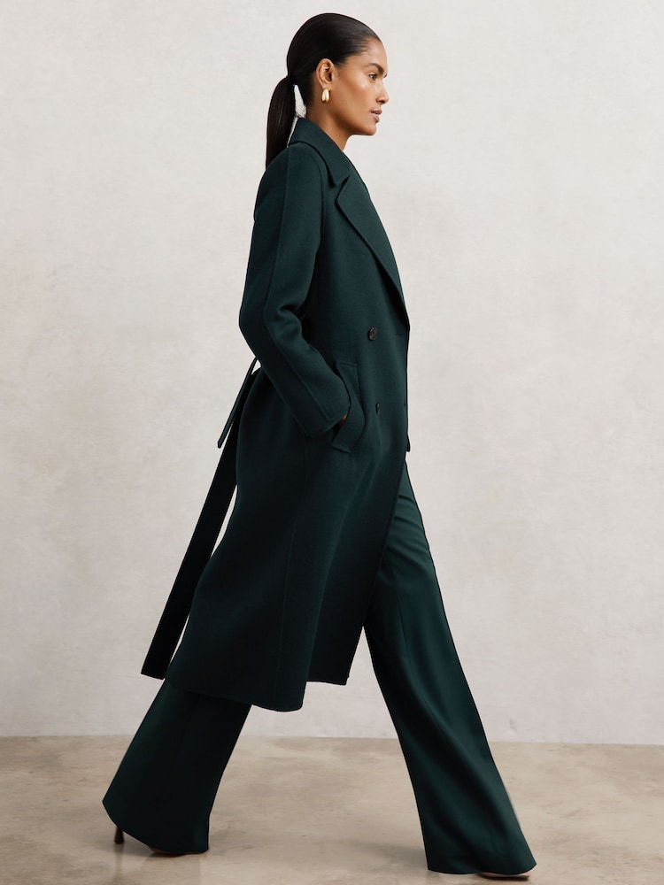 reiss Double-Breasted Blindseam Coat Wool-Blend in Green