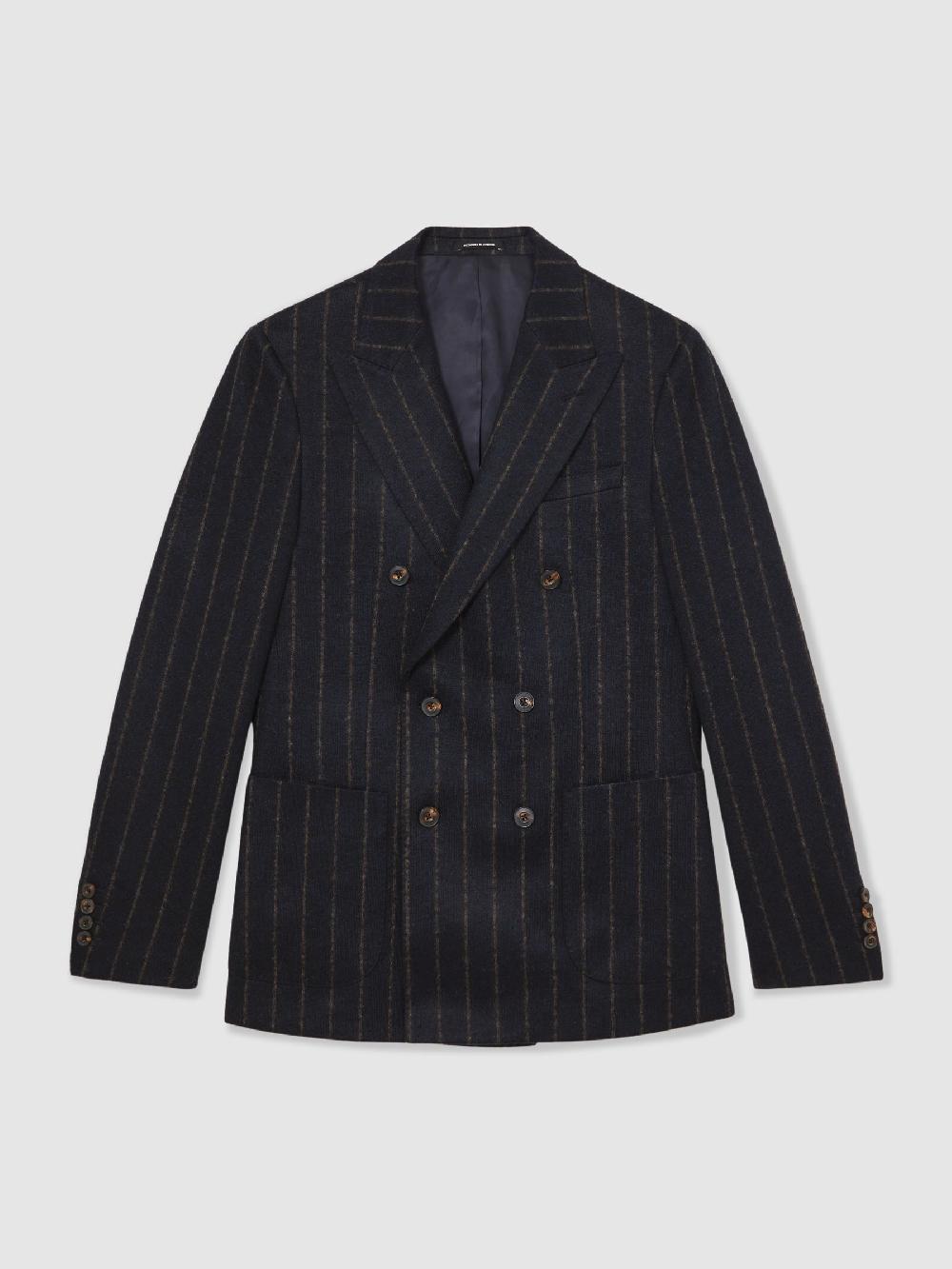 Reiss Double-Breasted Chalk-Stripe Blazer Tailored-Fit With Wool In Navy