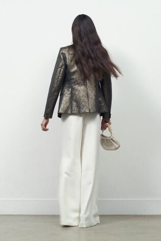 Reiss Double-Breasted Metallic Suit Blazer With Cotton In Gold