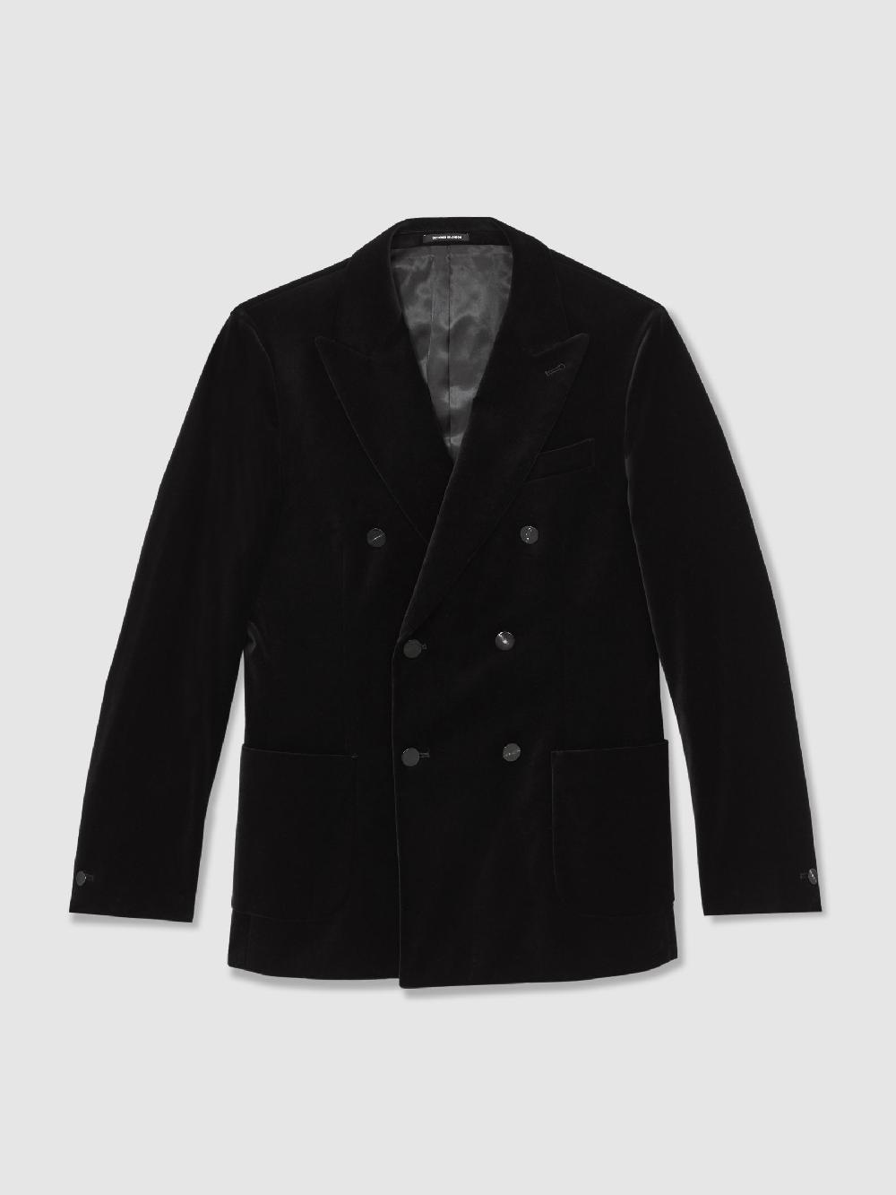 Reiss Double-Breasted Velvet Blazer Tailored-Fit In Black