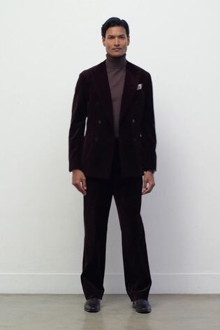 Reiss Double-Breasted Velvet Blazer Tailored-Fit In Chocolate Brown
