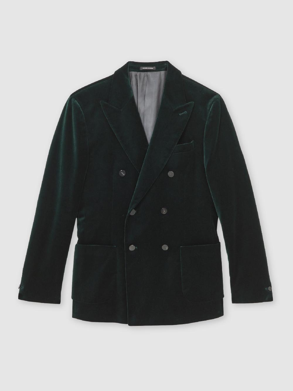 Reiss Double-Breasted Velvet Blazer Tailored-Fit In Emerald Green
