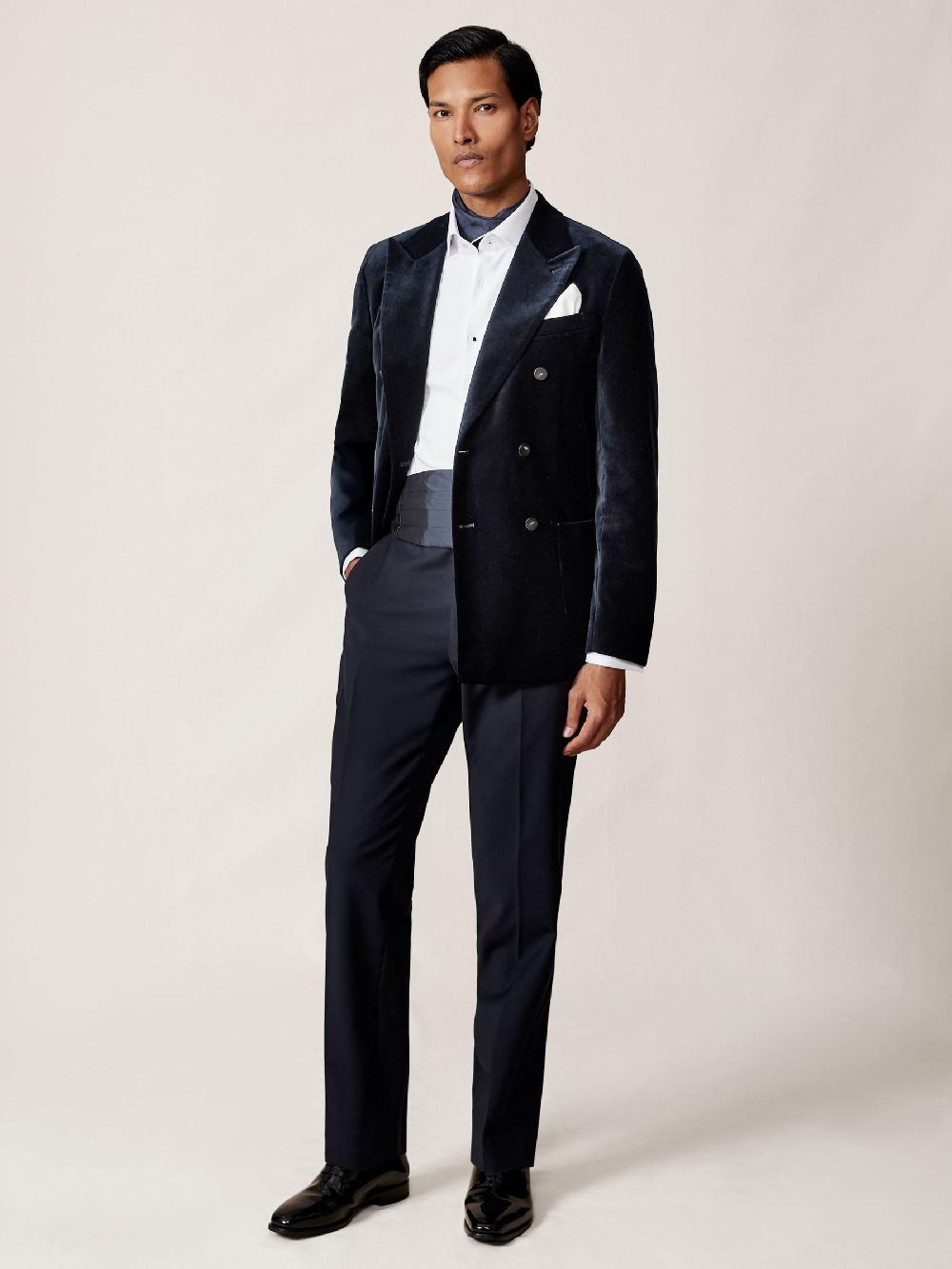 Reiss Double-Breasted Velvet Blazer Tailored-Fit In Navy