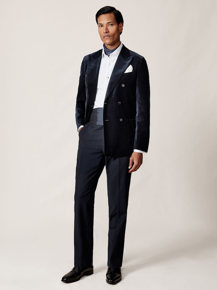 reiss Double-Breasted Velvet Blazer Tailored-Fit in Navy