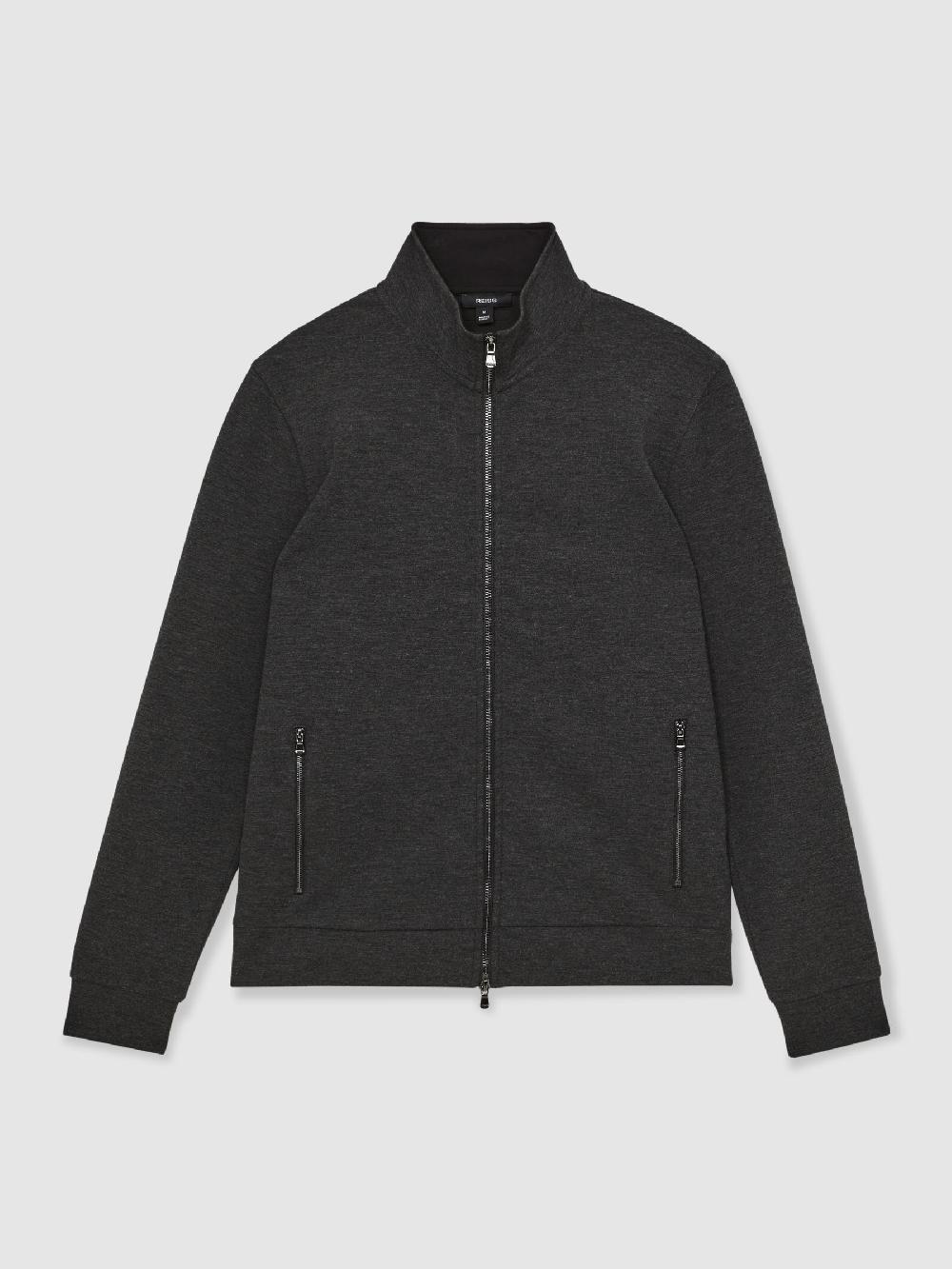 Reiss Double-Faced Jersey Zip Sweatshirt In Charcoal