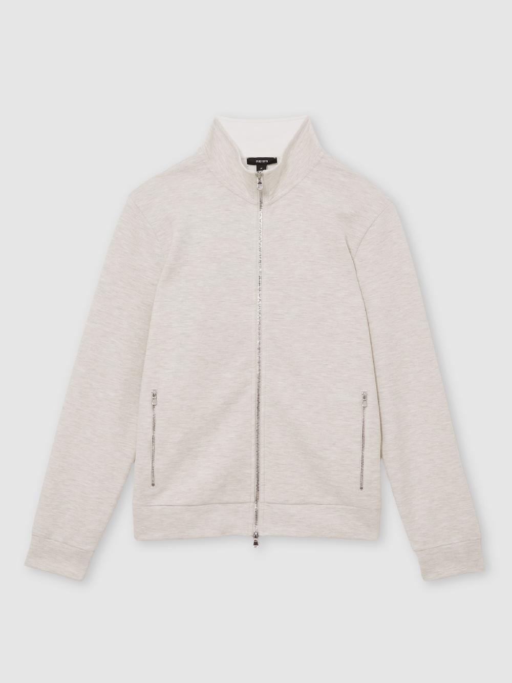 Reiss Double-Faced Jersey Zip Sweatshirt In Oatmeal