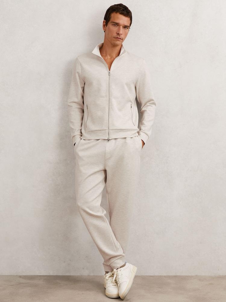 reiss Double-Faced Jersey Zip Sweatshirt in Oatmeal