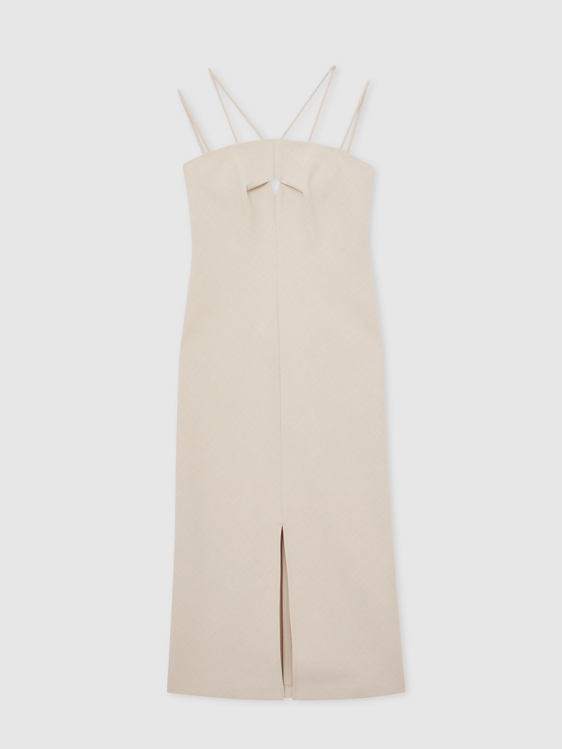 Reiss Double Strap Cut Out Midi Dress In Stone Neutral