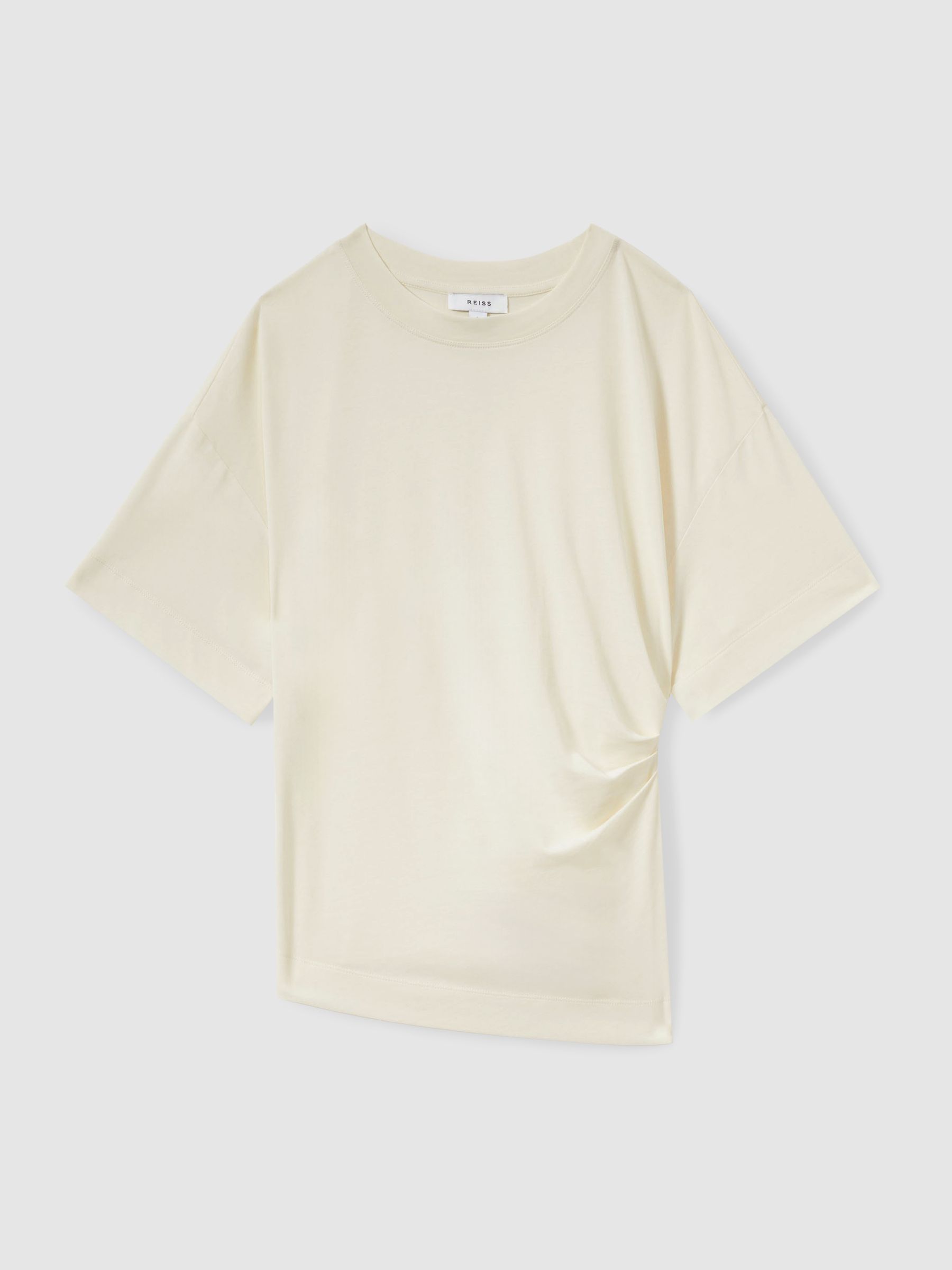 Reiss Draped Crew-Neck T-Shirt With Cotton In Ivory
