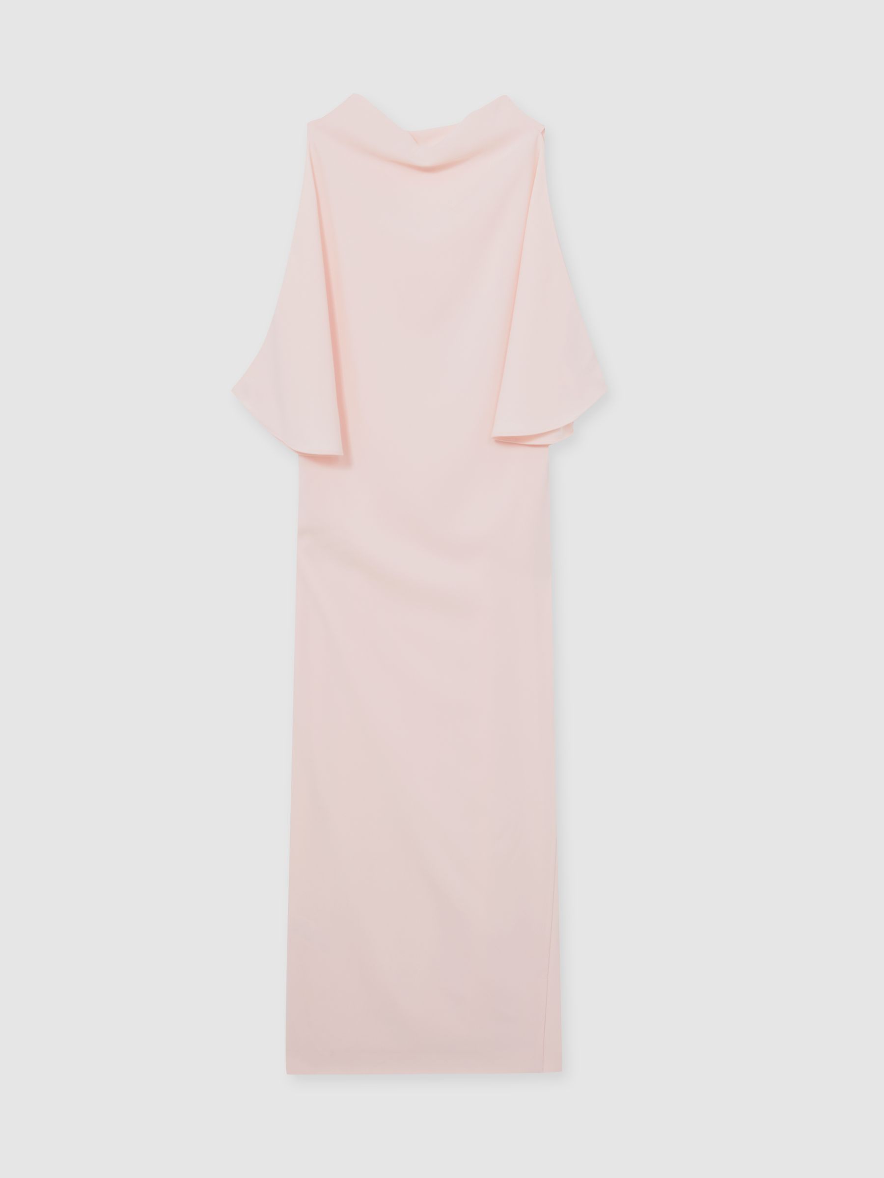 Reiss Draped-Front High-Neck Midi Dress In Pale Pink