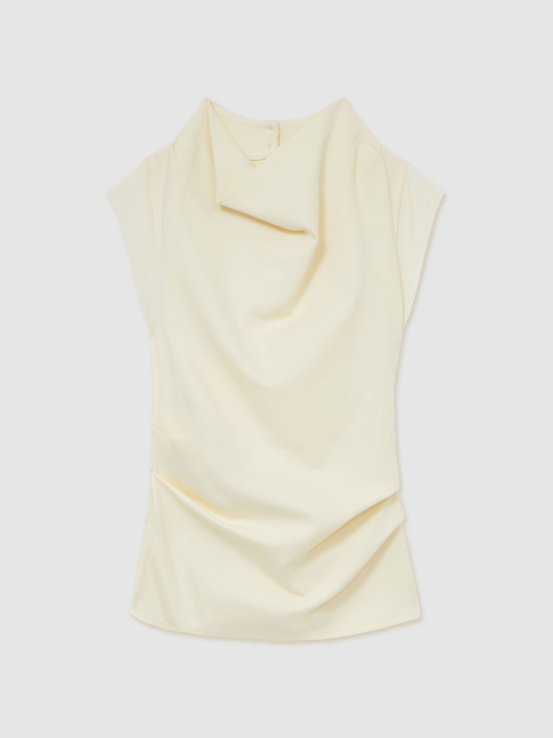 Reiss Draped Jersey-Twill Sleeveless Top In Pale Yellow