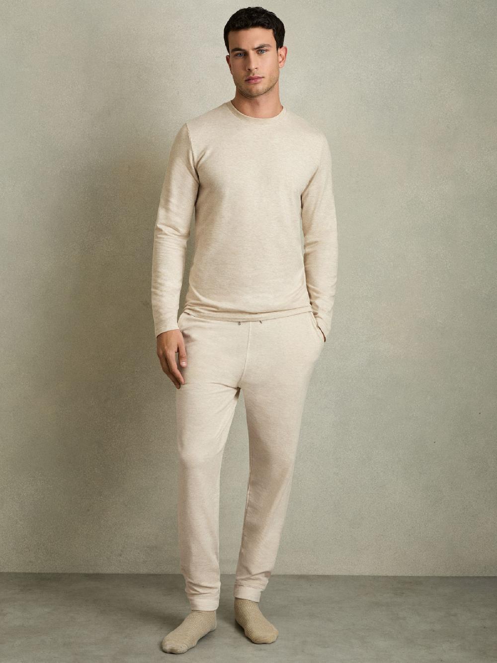 Reiss Drawstring Fleece Lined Joggers In Oatmeal Melange