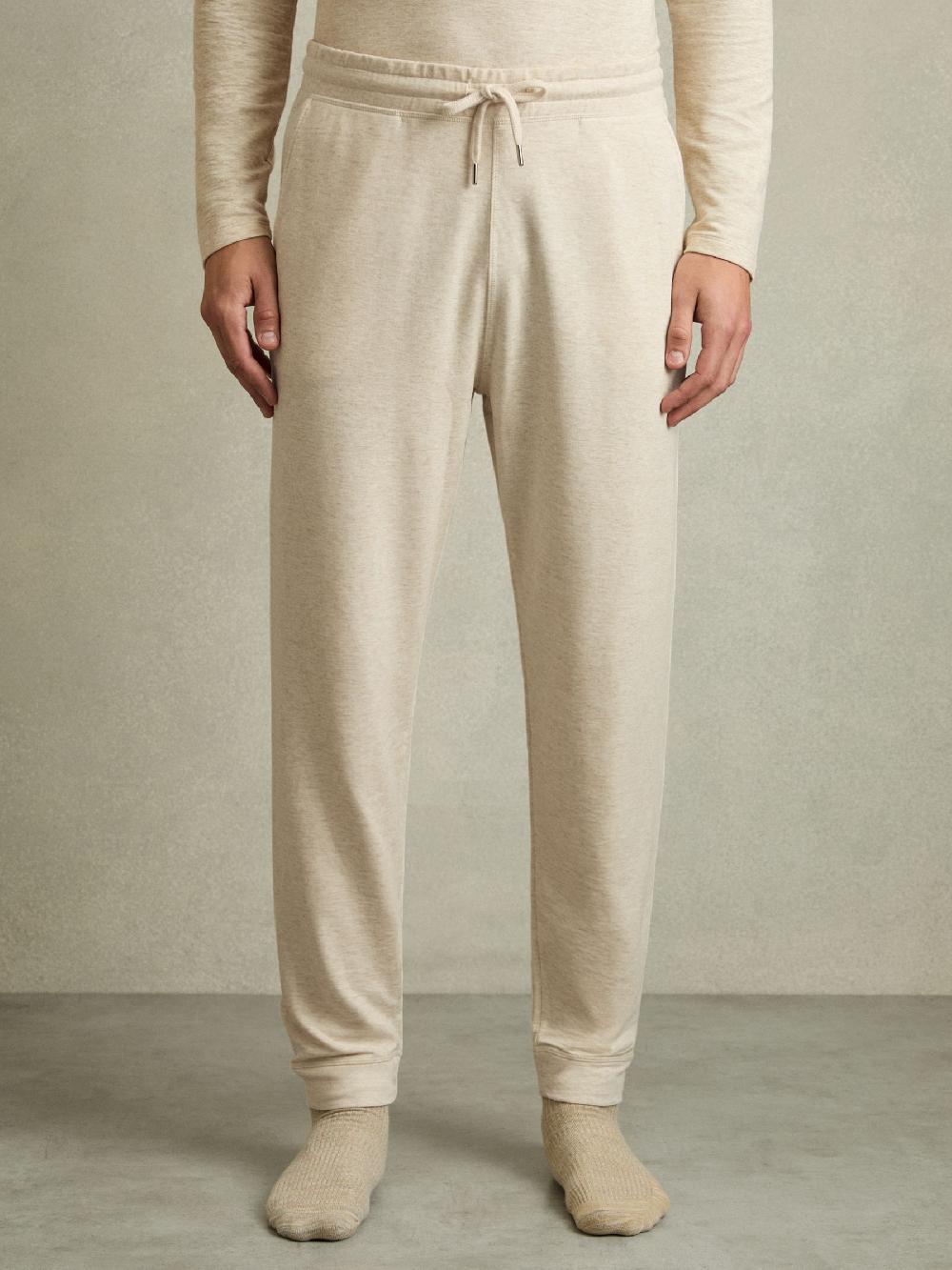 Reiss Drawstring Fleece Lined Joggers In Oatmeal Melange