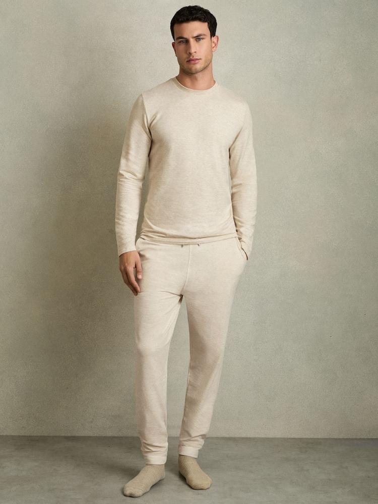 reiss Drawstring Fleece Lined Joggers in Oatmeal Melange