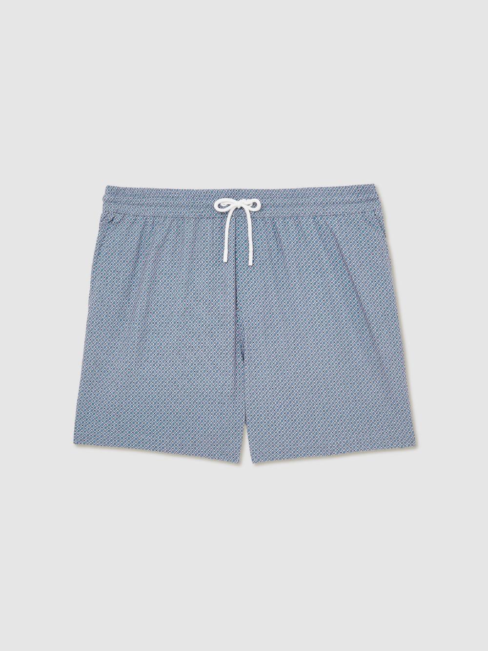 Reiss Drawstring Geometric Print Swim Shorts In Airforce Blue