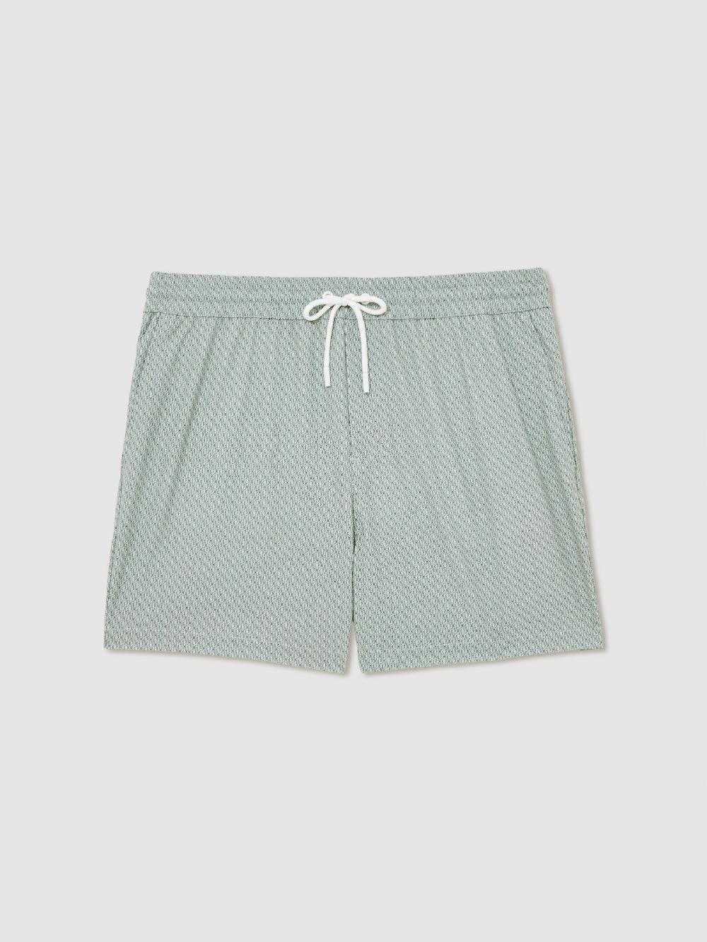 Reiss Drawstring Geometric Print Swim Shorts In Pistachio Green