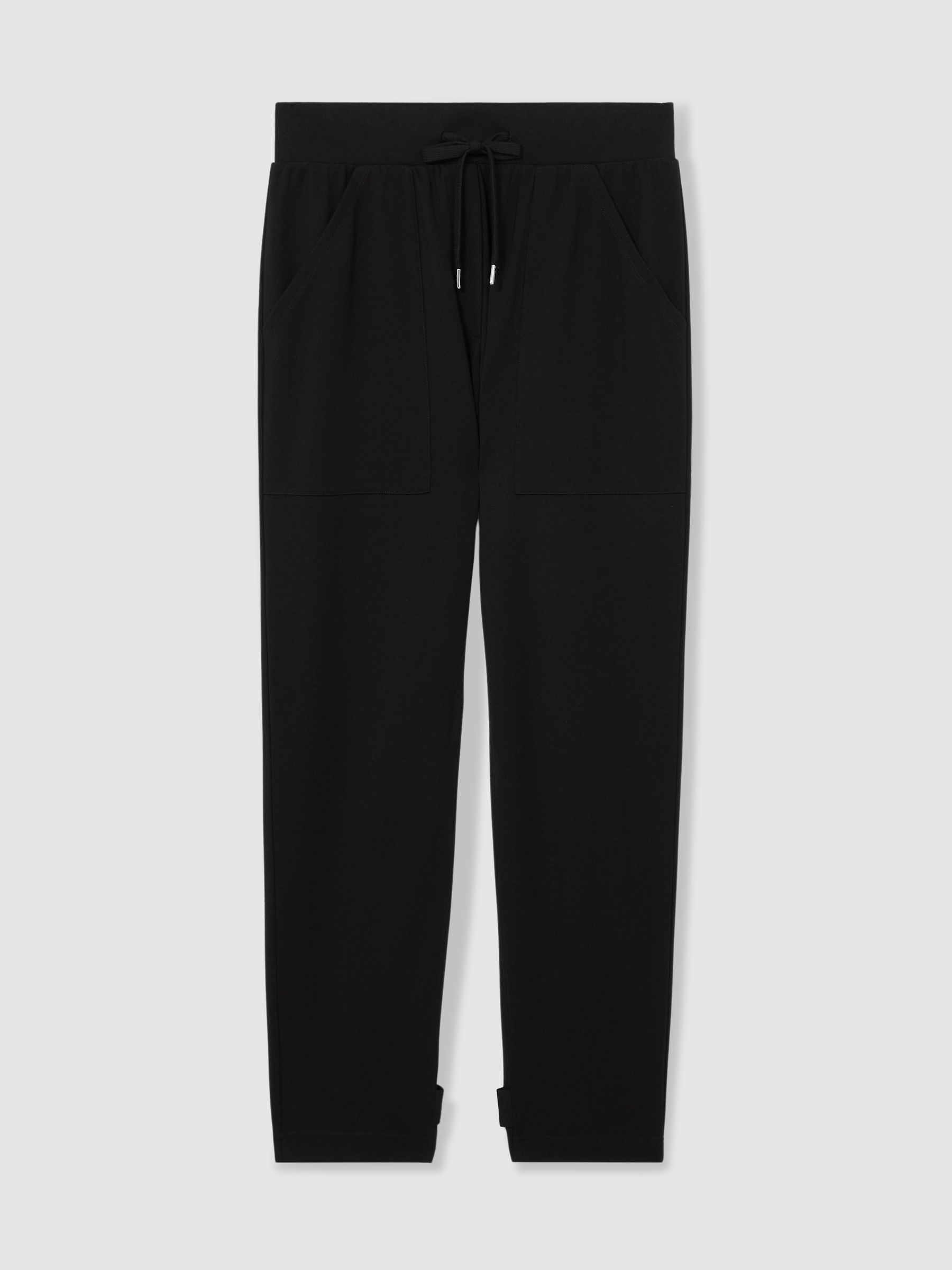 Reiss Drawstring Tapered Jersey Joggers In Black/Charcoal