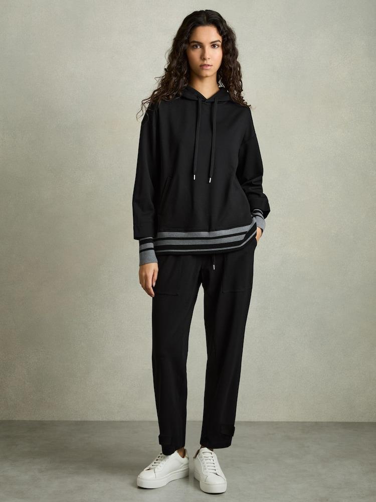 reiss Drawstring Tapered Jersey Joggers in Black/Charcoal
