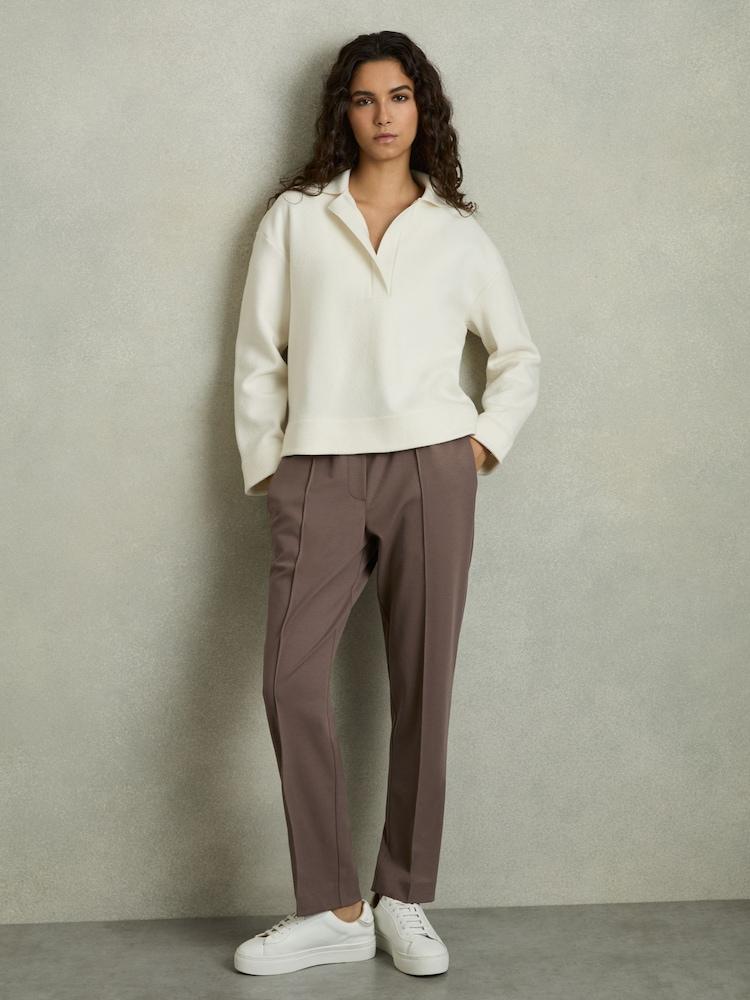 reiss Elasticated-Waistband Tapered Trousers in Mink Neutral