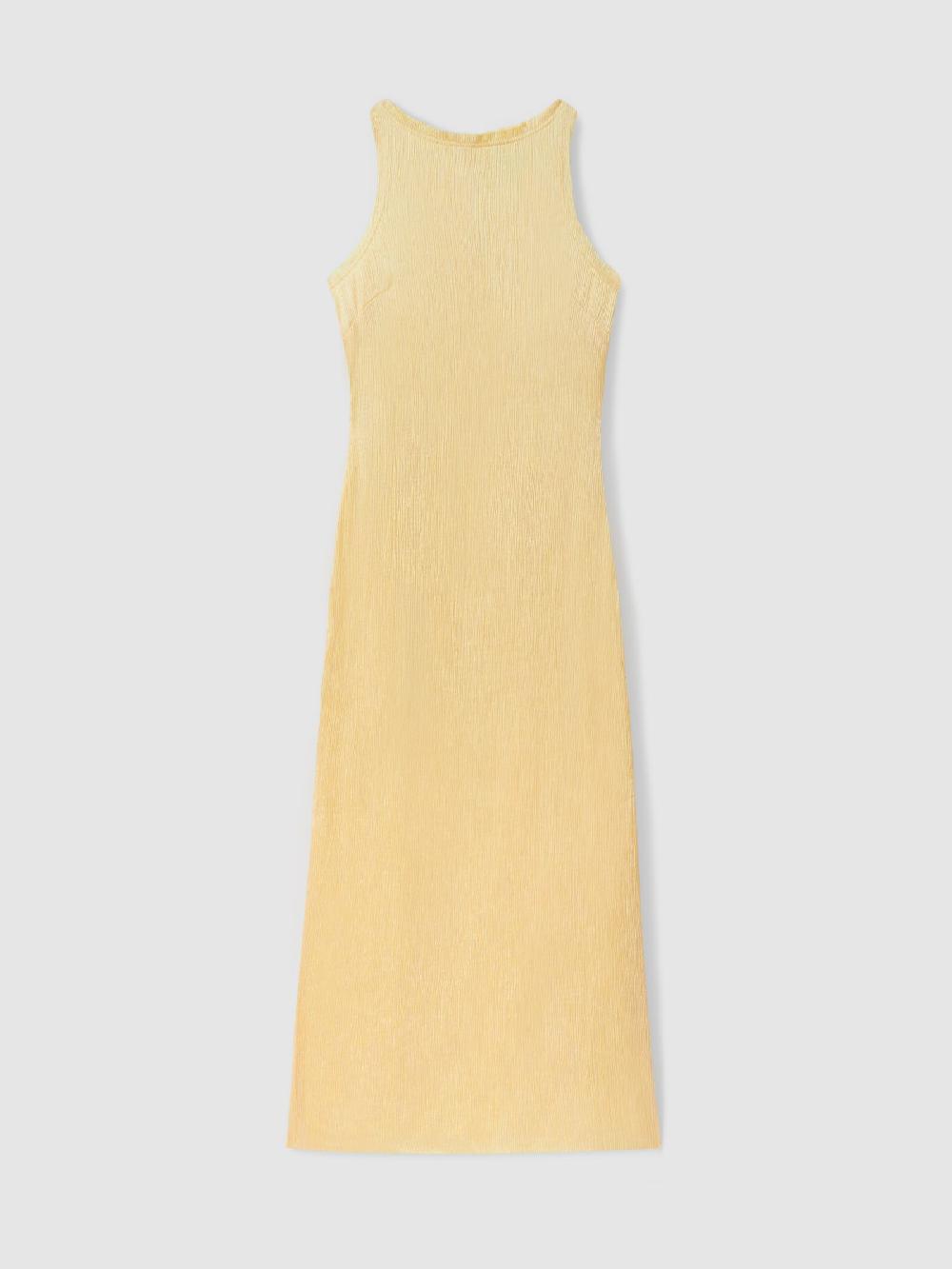 Reiss Enya Buttercup Anna Quan Plisse Raw Hem Maxi Dress