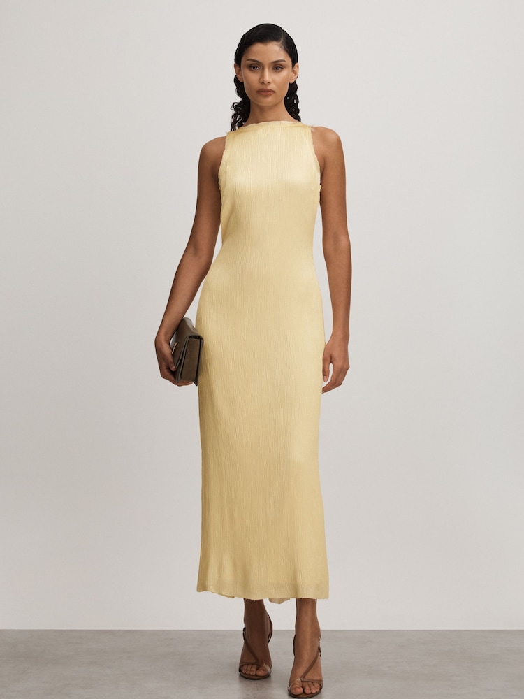 reiss Enya Buttercup Anna Quan Plisse Raw Hem Maxi Dress