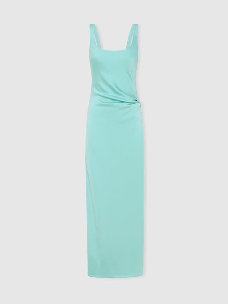 reiss Etta Teal Anna Quan Satin Side Split Maxi Dress