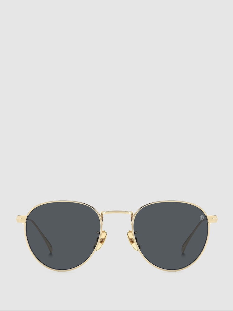 reiss Eyewear by David Beckham Round Trim Sunglasses in Gold/Black