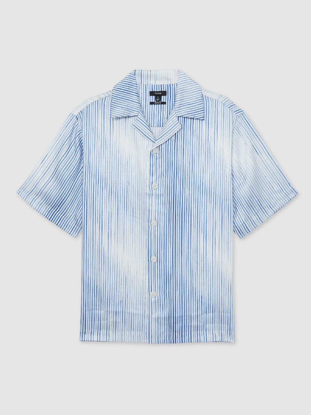 Reiss Faded-Stripe Cuban-Collar Shirt In Soft Blue/White