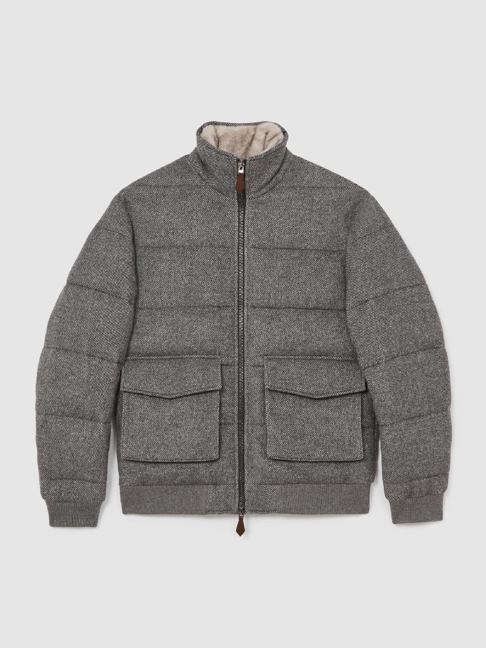 Reiss Faux-Fur Collar Quilted Puffer Jacket In Grey