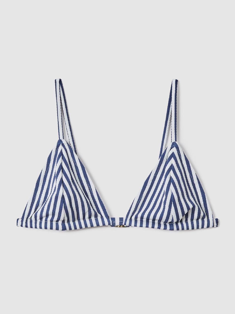 Reiss Fella Swim Julian Triangle Bikini Top In Blue Stripe