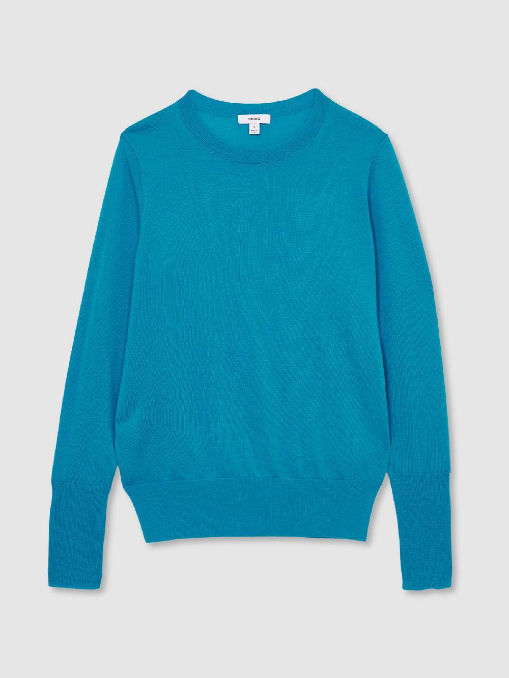 Reiss Fine-Knit Crew-Neck Jumper With Cashmere In Blue