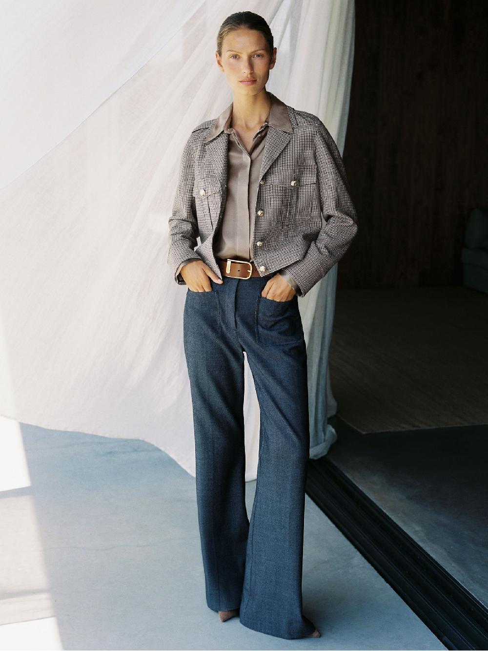 Reiss Flannel Patch-Pocket Flared Trousers With Wool In Blue