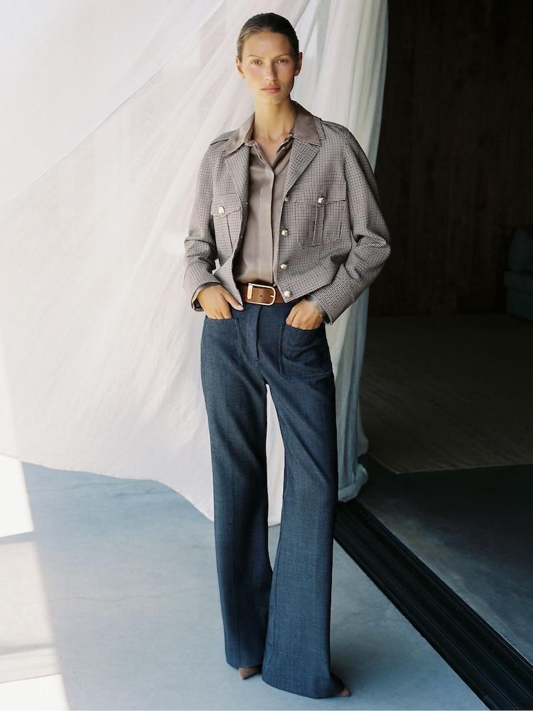 reiss Flannel Patch-Pocket Flared Trousers with Wool in Blue