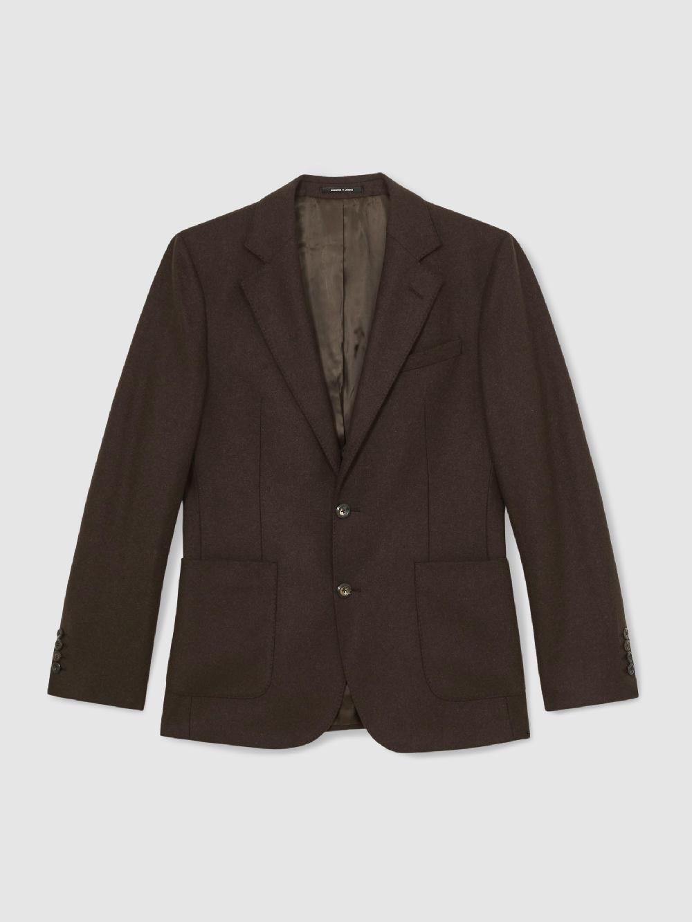 Reiss Flannel Single-Breasted Blazer Tailored-Fit With Wool In Chocolate Brown
