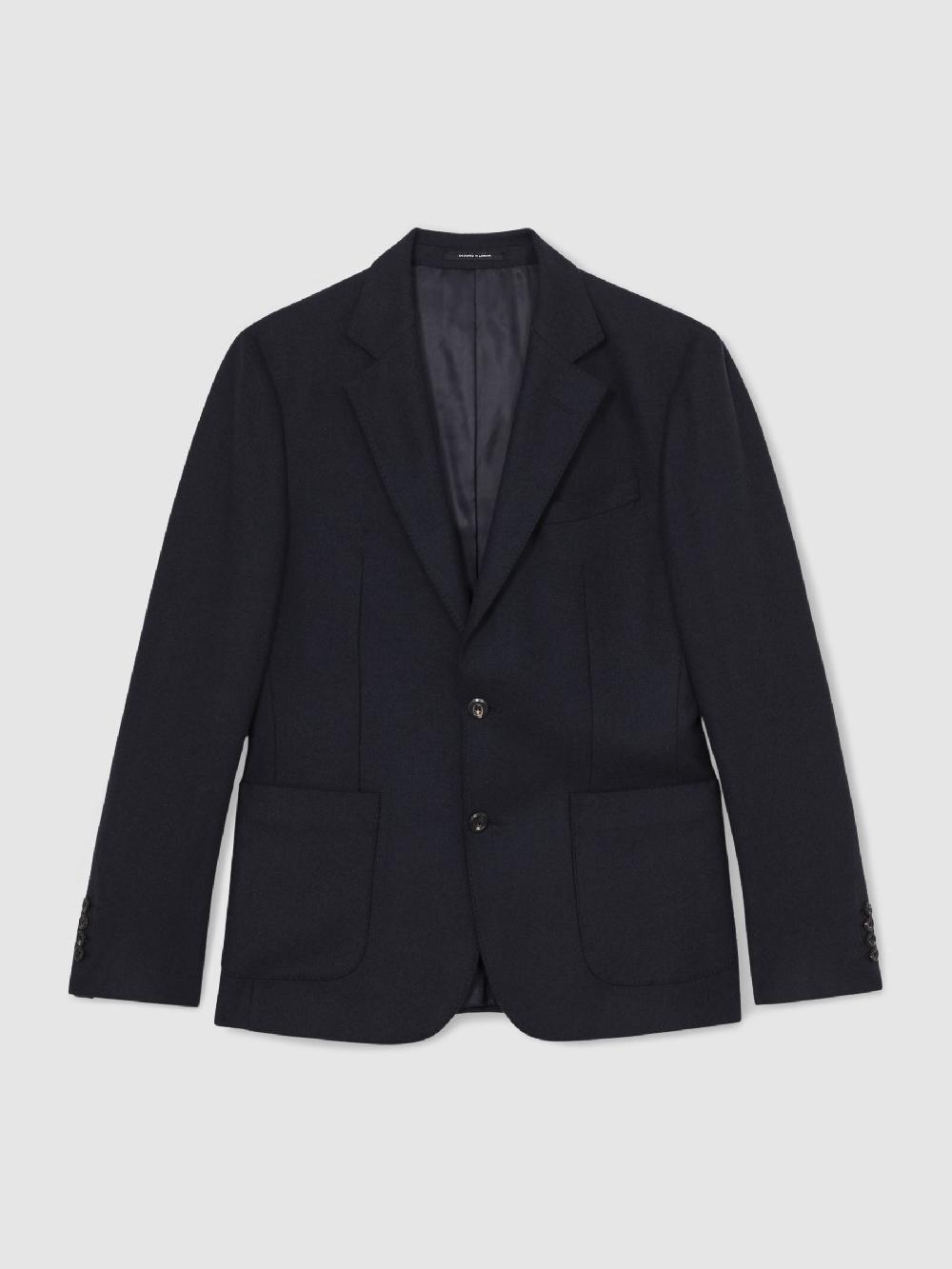 Reiss Flannel Single-Breasted Blazer Tailored-Fit With Wool In Navy