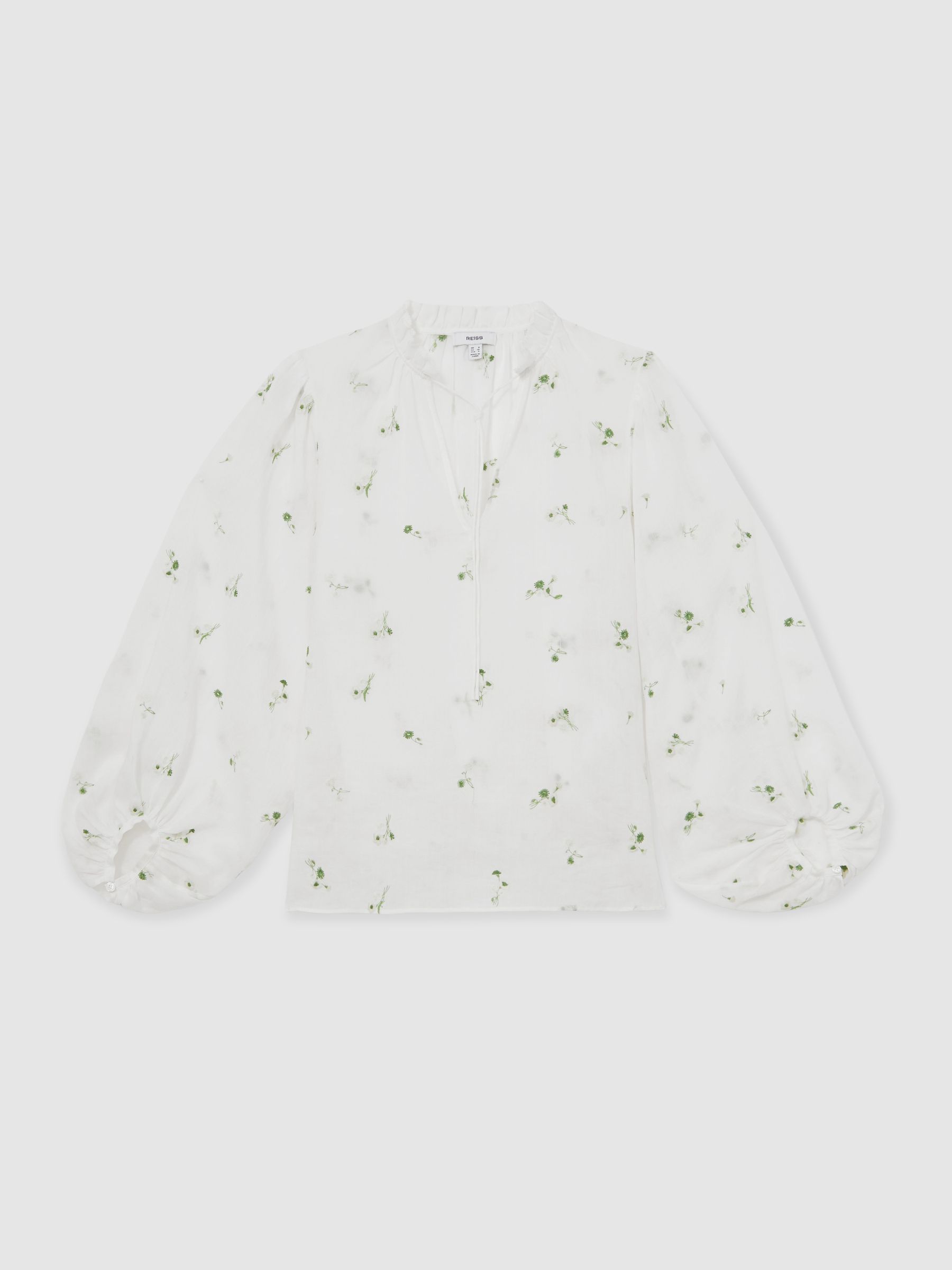 Reiss Floral-Embroidered Tie-Neck Blouse Ramie-Lyocell In Ivory