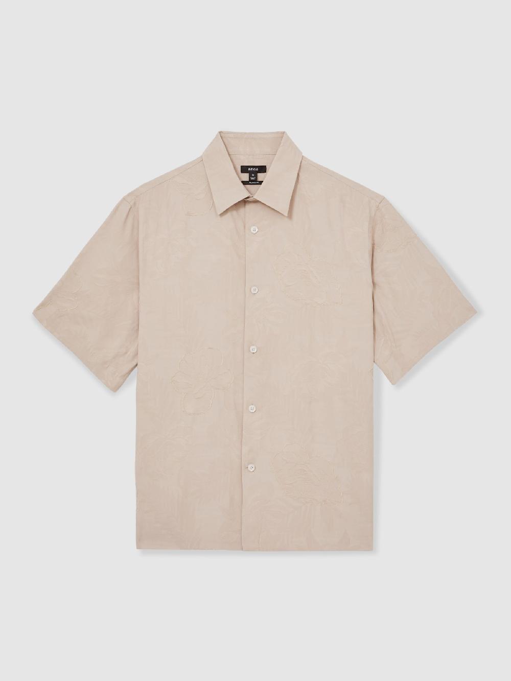 Reiss Floral-Jacquard Short-Sleeve Shirt In Oatmeal