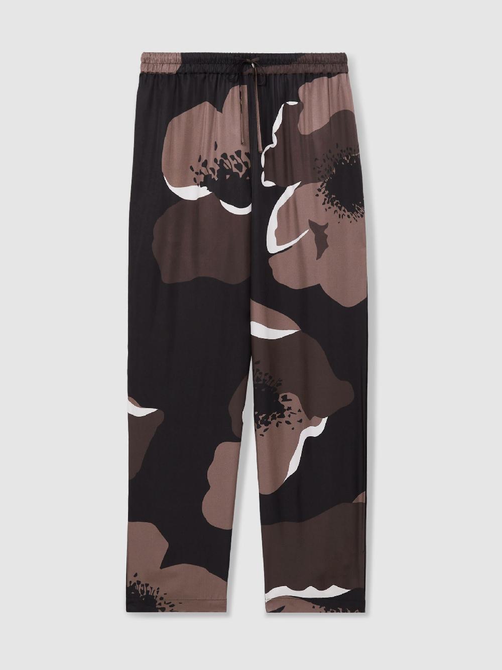 Reiss Floral-Print Wide-Leg Trousers In Black/Brown