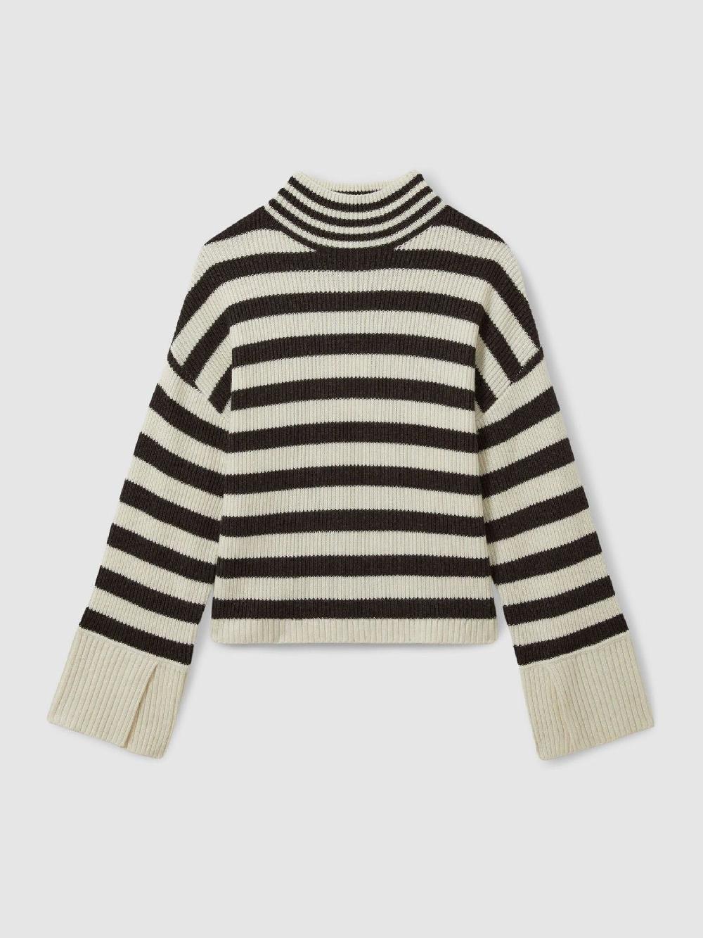 Reiss Florere Boxy Striped Jumper In Chocolate/Ivory