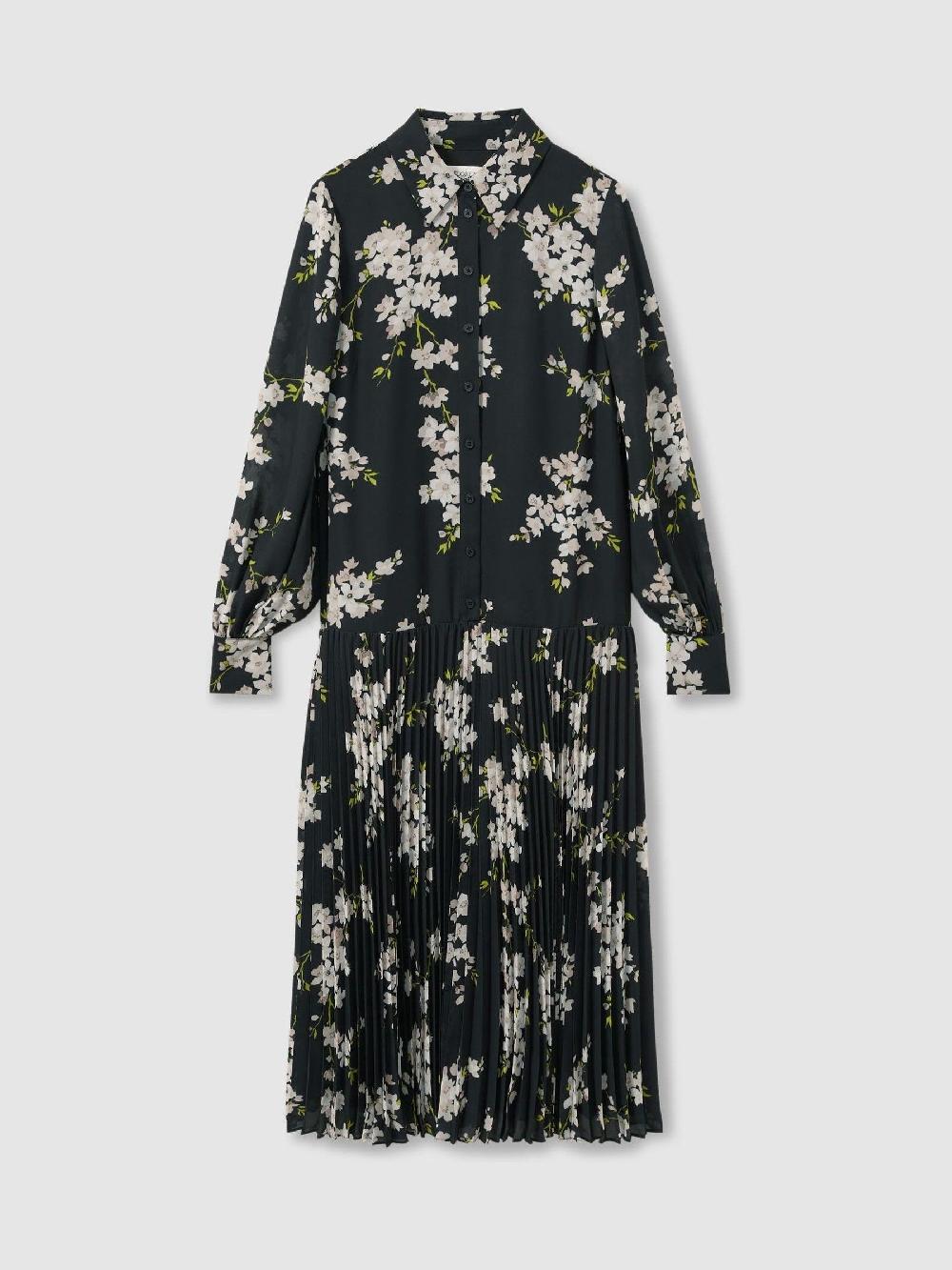 Reiss Florere Dropped Waist Shirt Midi Dress In Black