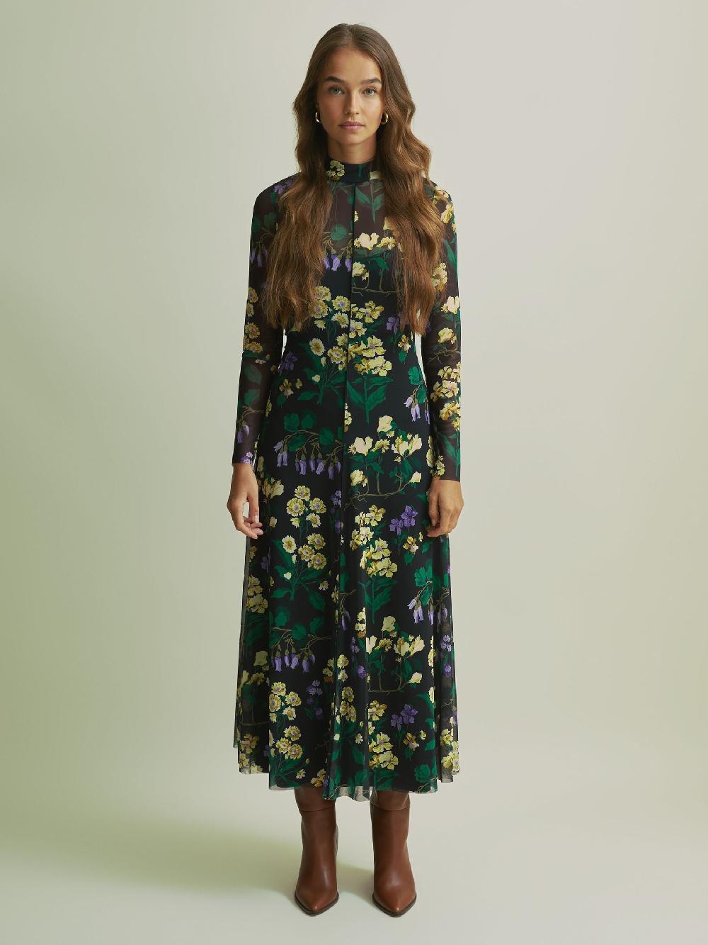 Reiss Florere Fit-and-Flare Mesh Midi Dress In Multi