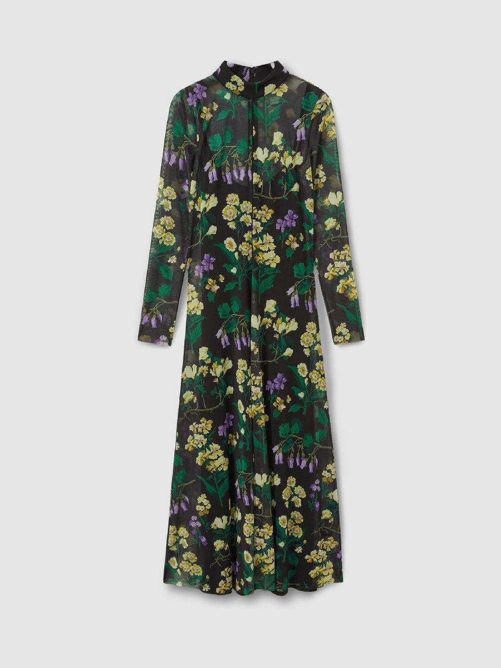 Reiss Florere Fit-and-Flare Mesh Midi Dress In Multi