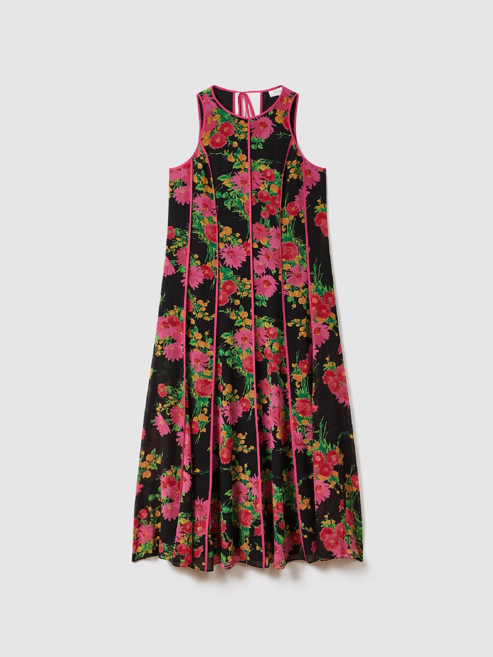 Reiss Florere Printed Panel Midi Dress In Pink/Black