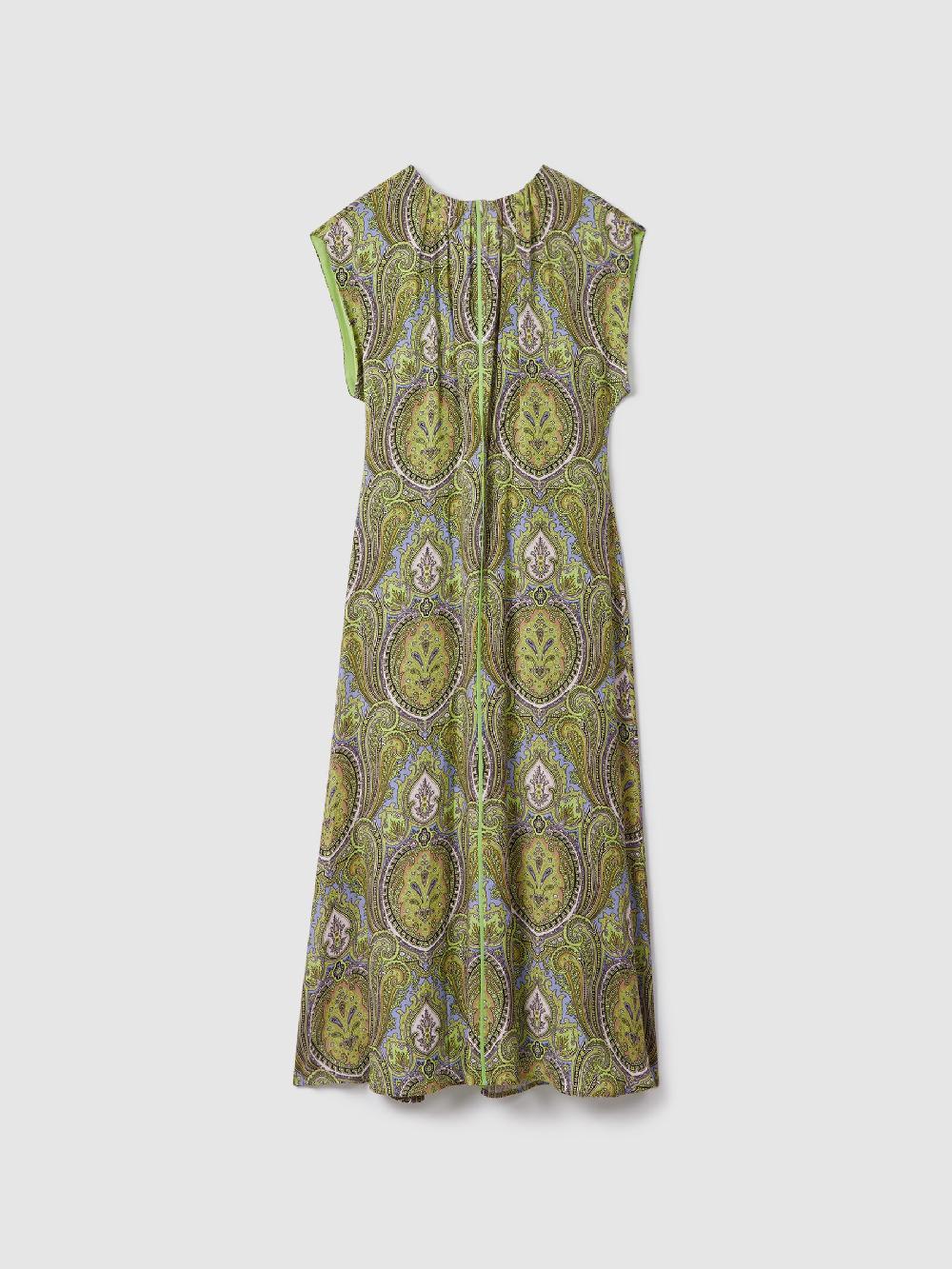 Reiss Florere Printed Tie Back Midi Dress In Lime/Green