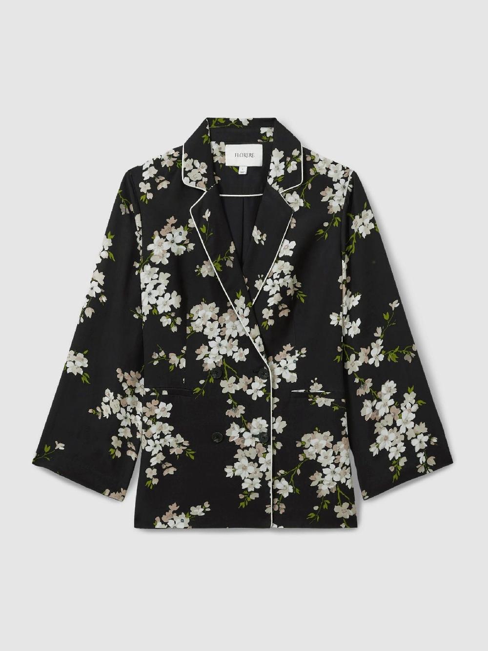 Reiss Florere Relaxed Double Breasted Black Blazer In Black