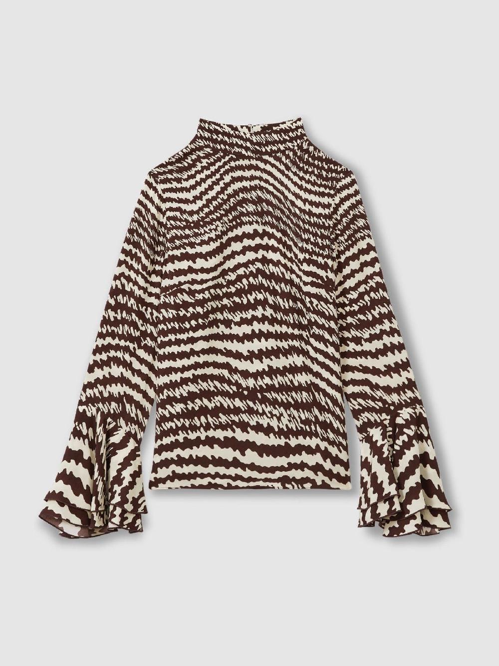 Reiss Florere Tiered Sleeve Chocolate Blouse In Chocolate