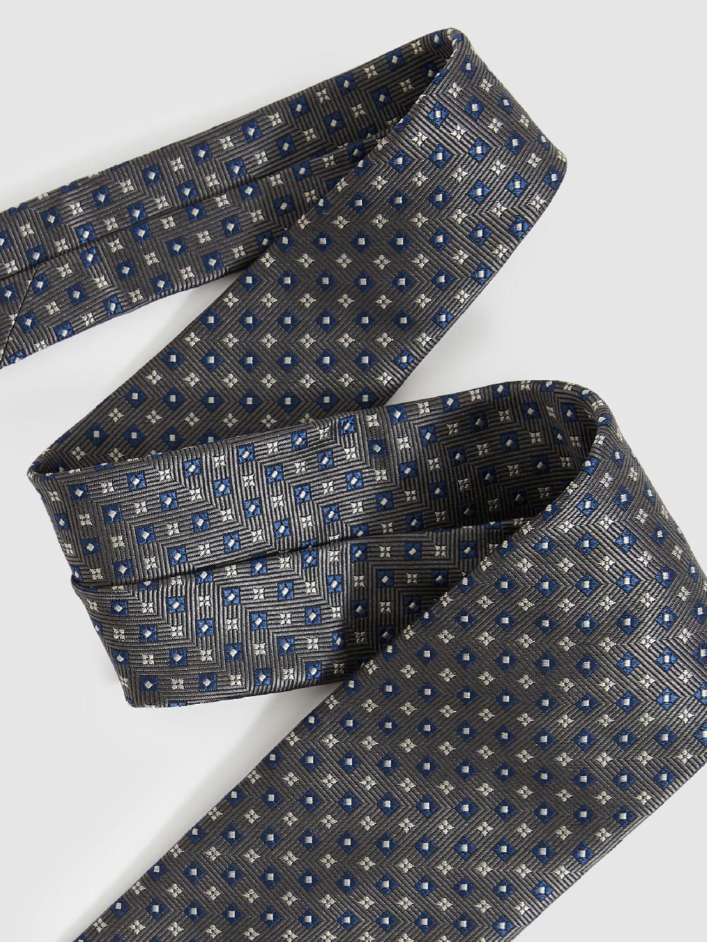 Reiss Foulard Silk Blend Floral Print Tie In Charcoal