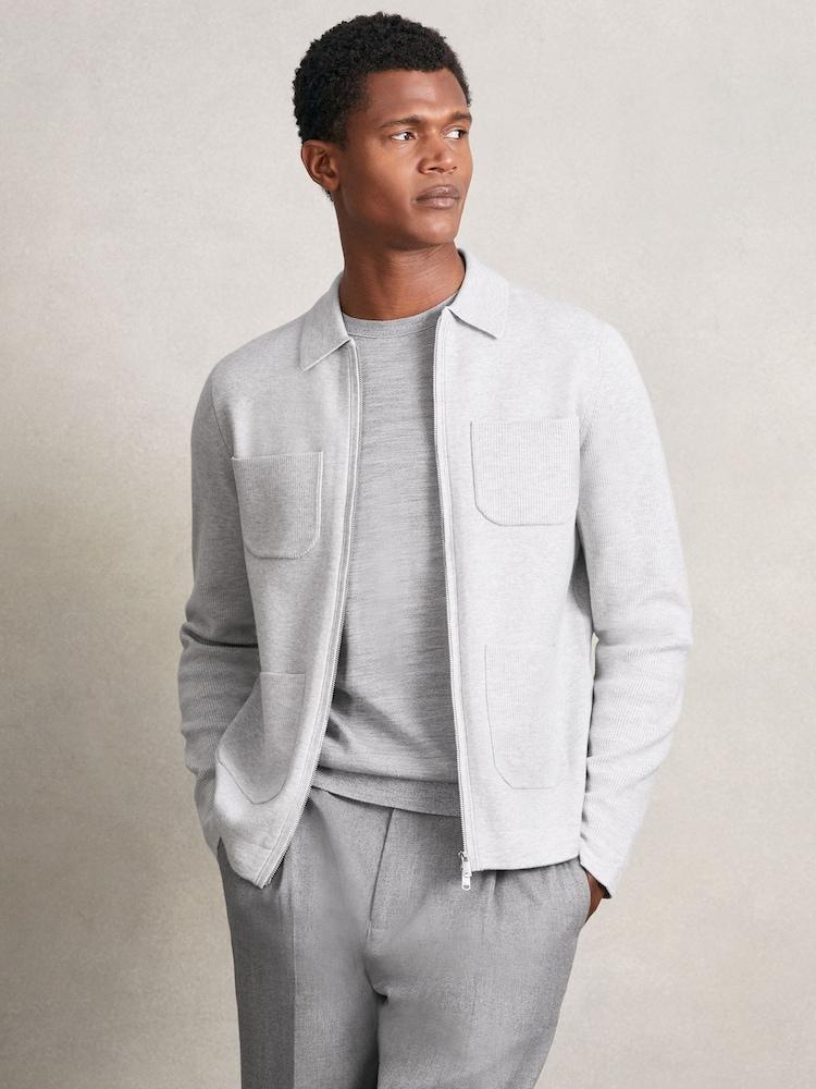 reiss Four-Pocket Zip-Through Cardigan in Soft Grey
